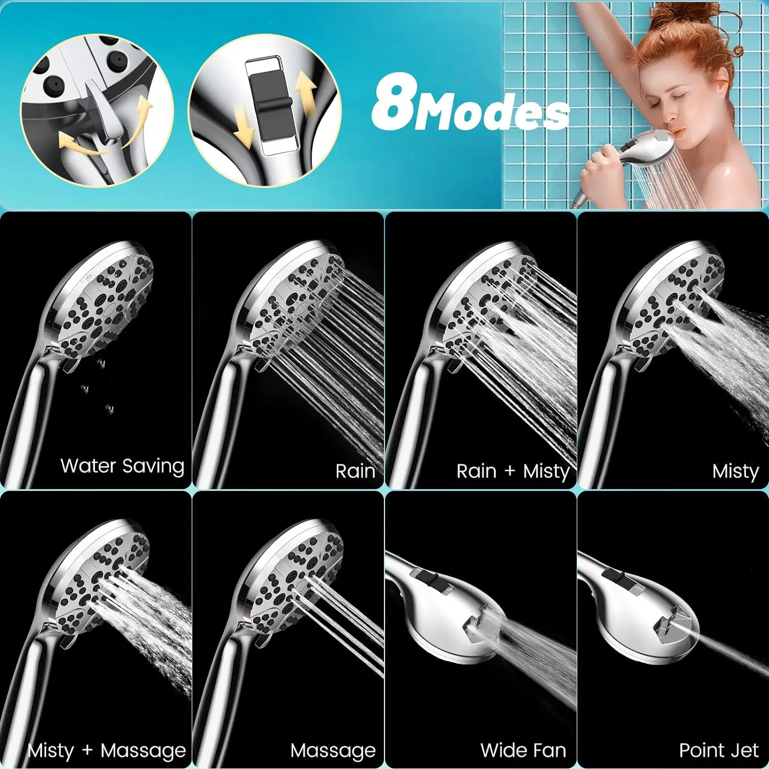 Hochdruck 8 Mode Dusch kopf Set Haustier Reinigung Dusch kopf Bad Hand Dusch köpfe Bad Dusch köpfe Zubehör