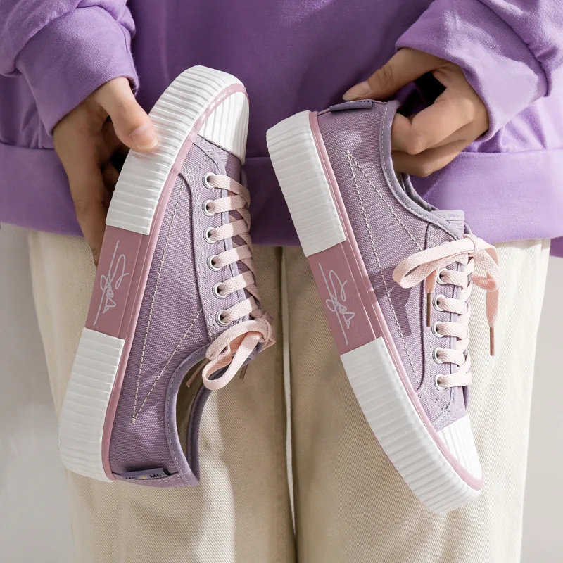 2023 Purple Low-top Women Canvas Shoes High Quality Women Casual Shoes Canvas Rubber Female Student Flat Shoes