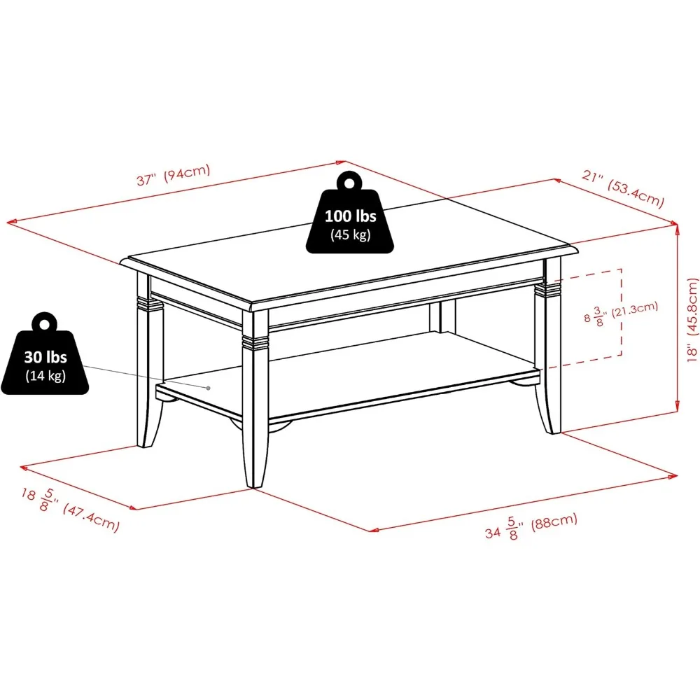 Mesa de centro de madera compuesta para sala de estar familiar, exterior, 18,03 pulgadas X 37 pulgadas X 21,02 pulgadas