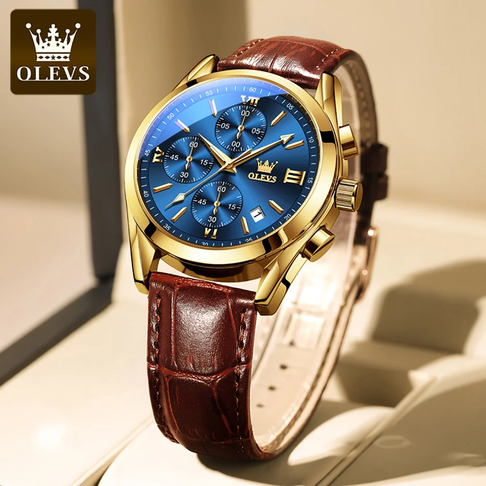 OLEVS 2872 Brand Business Men\'s Watches Fashion Waterproof Leather Strap Luminous Quartz Watch for Man Original Wristwatch Date