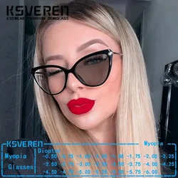 KSVEREN Cat Eye Photochromic Myopia Glasses Women TR90 Frame Prescription Nearsighted Eyeglasses -0.5 -1.0 -1.25 -4.0 -5.5 -6.0