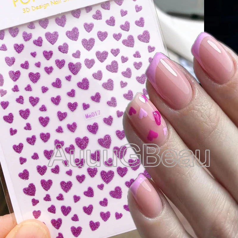 ثلاثية الأبعاد مسمار ملصقات فنية مشرقة يلمع أحمر أسود وردي وردي الحب قلوب لاصق المتزلجون مسمار ملصقات الديكور لمسمار مانيكير