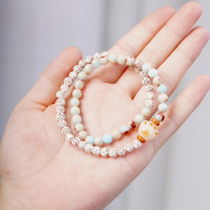 Star Moon Bodhi Shoushan Stone Bracelet Women Charred Cat Claw Double Circle Handheld Prayer Beads Playable