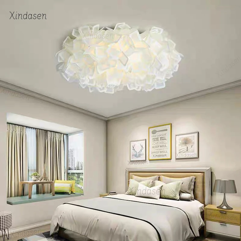 الحديثة زهرة بيضاء الثريات LED أضواء السقف سحابة البتلة ديكور الأطفال الفتيات غرفة نوم غرفة المعيشة الثريا مصباح السقف