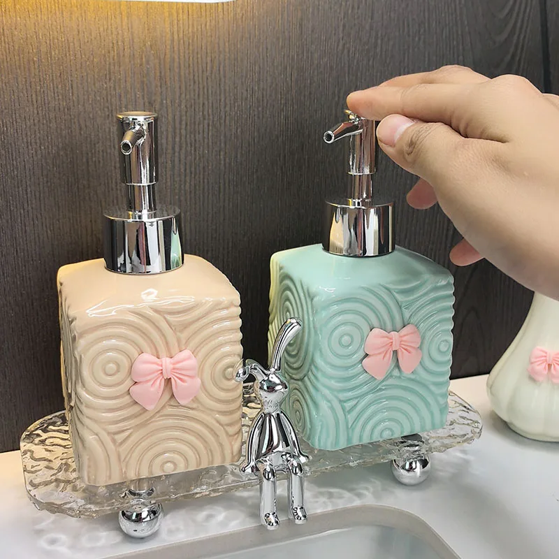 WHYOU- Cute Bow Emulsion Latex Hand Washing Liquid Bottles, Bathroom Accessories Set, Wedding Gift, Home Decoration, 1