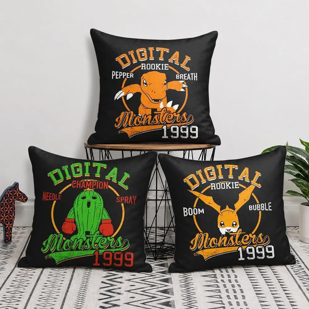 Anime D-Digimon Adventure Cushion Cover Silky Short Plush Invisible Zipper Dustproof Sofa Pillow Case For Home Decor