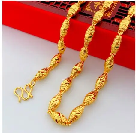 Brass gold-plated imitation gold men's European and American fashion shajintai gold car flower olive solid Necklace longer 60CM