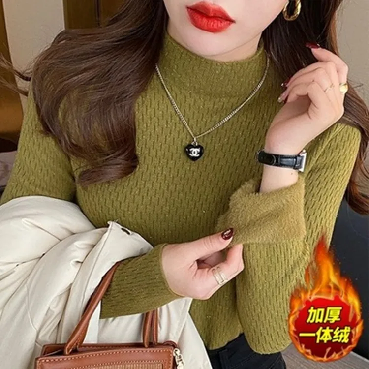 

Fashion Inner Semi-turtleneck Solid Color Foreign Style Knitted Bottoming Shirt Thermal Top 2025 Spring And Autumn New Street Wo