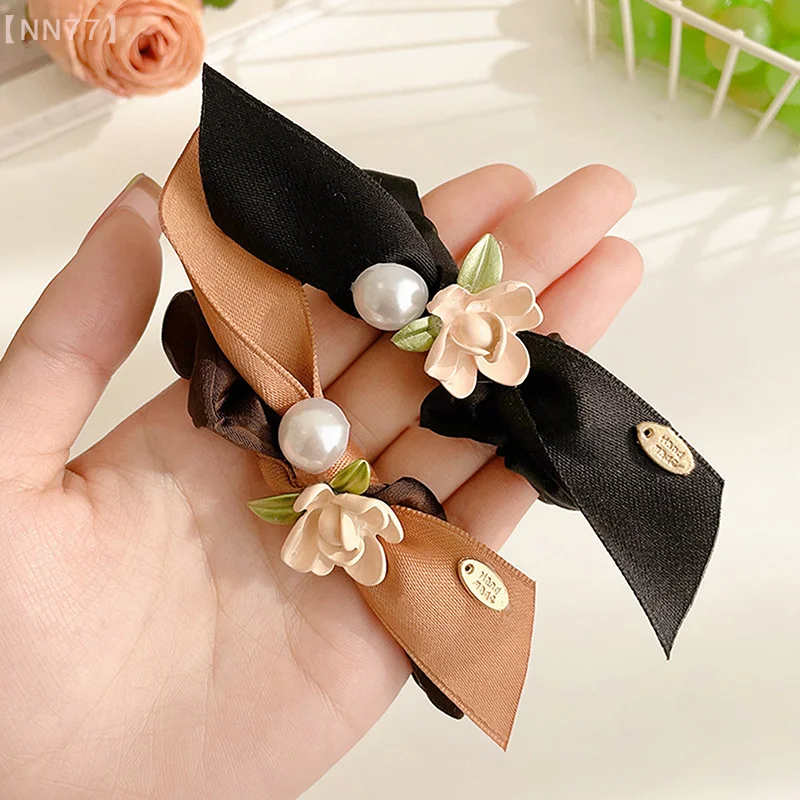 2Pcs Fashion Trendy Bow Flower Hair Tie Simple Hair Accessories For Women Girls Sweet Headwear Exquisite Rubber Band Gifts