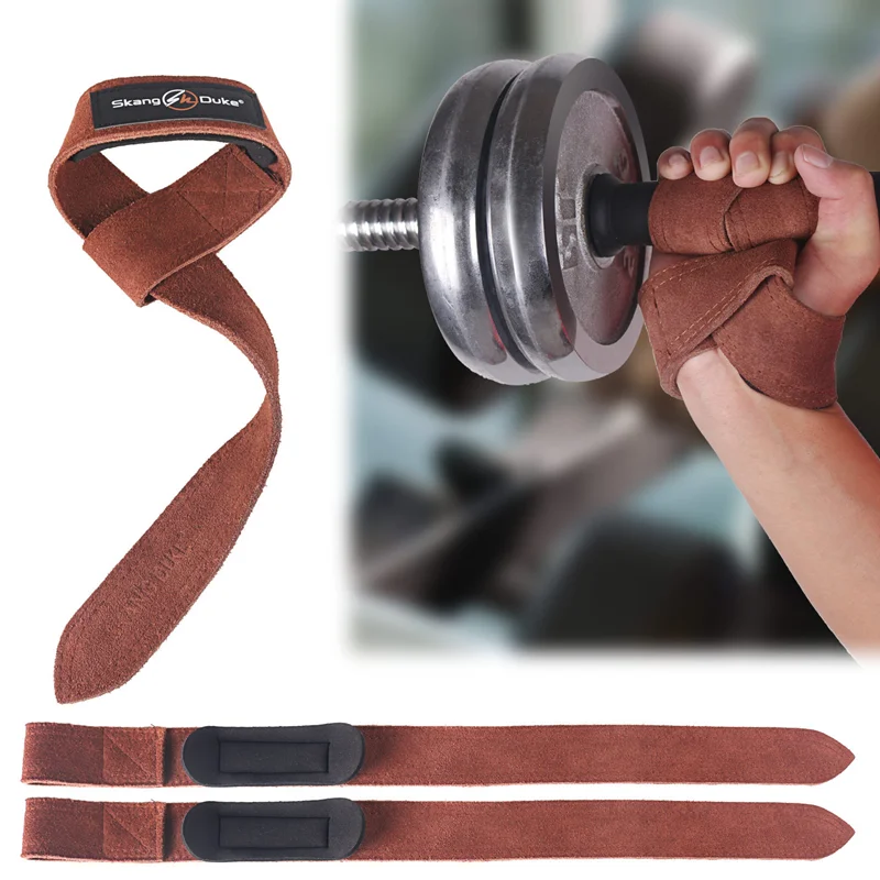 Cowhide Lifting Straps Deadlift Gym Wrist Straps with Neoprene Cushioned Wrist Padded for Gym Weightlifting Strength Training