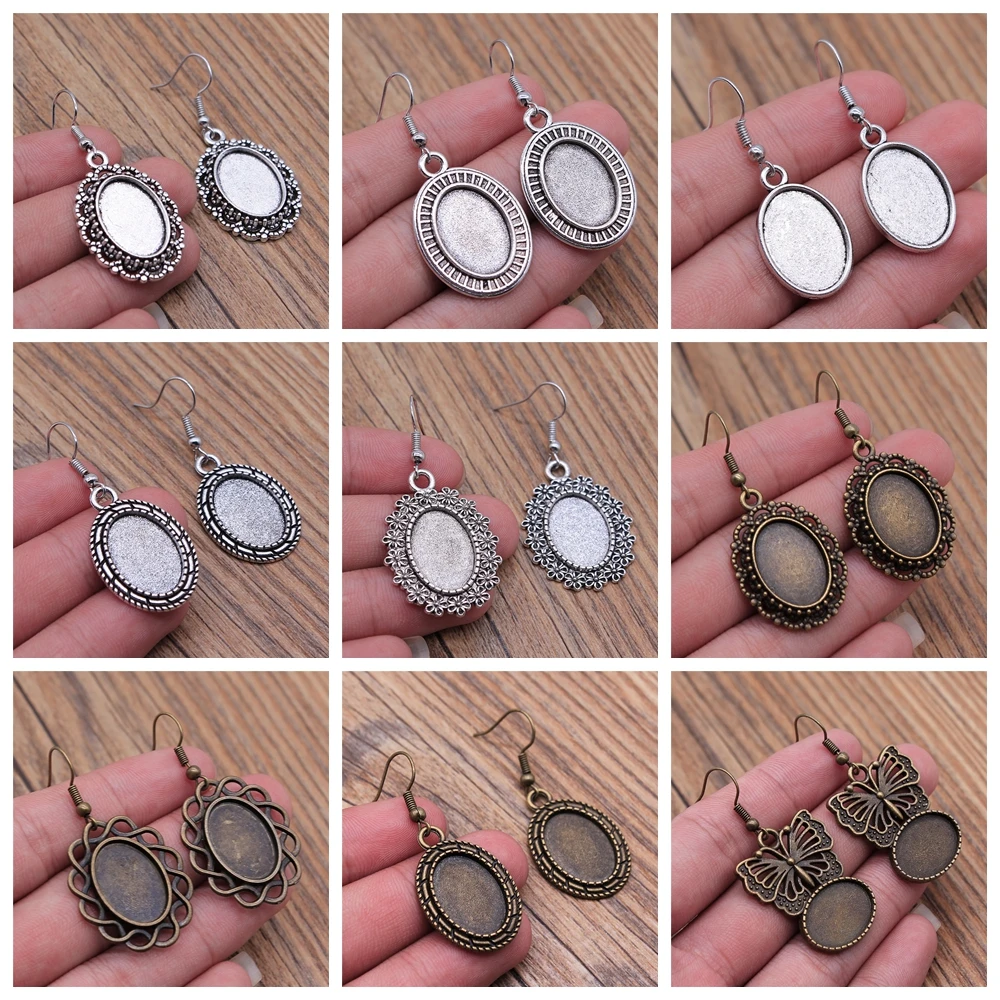 Pasuje do kaboszonów 13x18mm owalna pusta ramka do ustawiania pusta ramka kaboszonowa podstawa kolczyka do samodzielnego tworzenia kolczyków