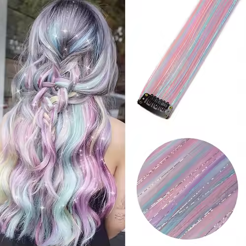 Clip in Hair Extensions Colored Party Highlights 22 inches 6pcs/pack Multi-colors Straight Hair Synthetic Hairpieces Royal Blue - Image 8