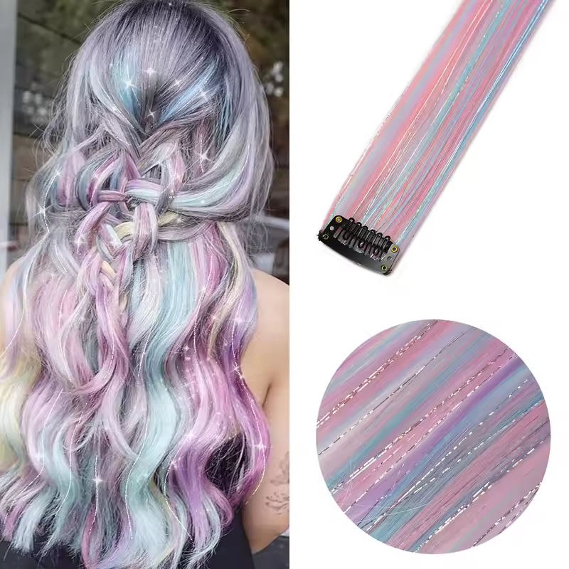 Clip in Hair Extensions Colored Party Highlights 22 inches 6pcs/pack Multi-colors Straight Hair Synthetic Hairpieces Royal Blue - Image 8