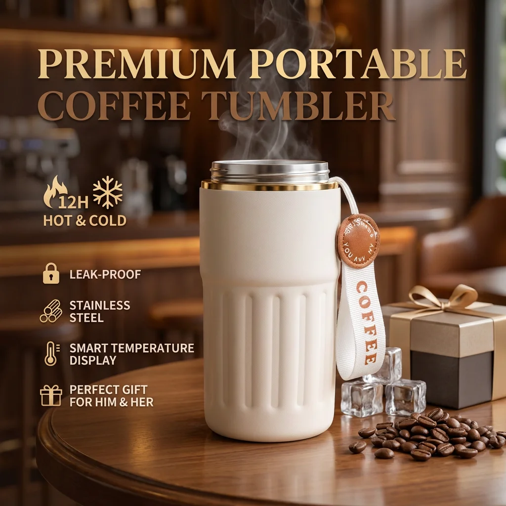 Smart Temp Control Coffee Mug 304 Stainless Steel Insulated Portable Sleek Minimalist Tumbler for Men Women Home Office Travel