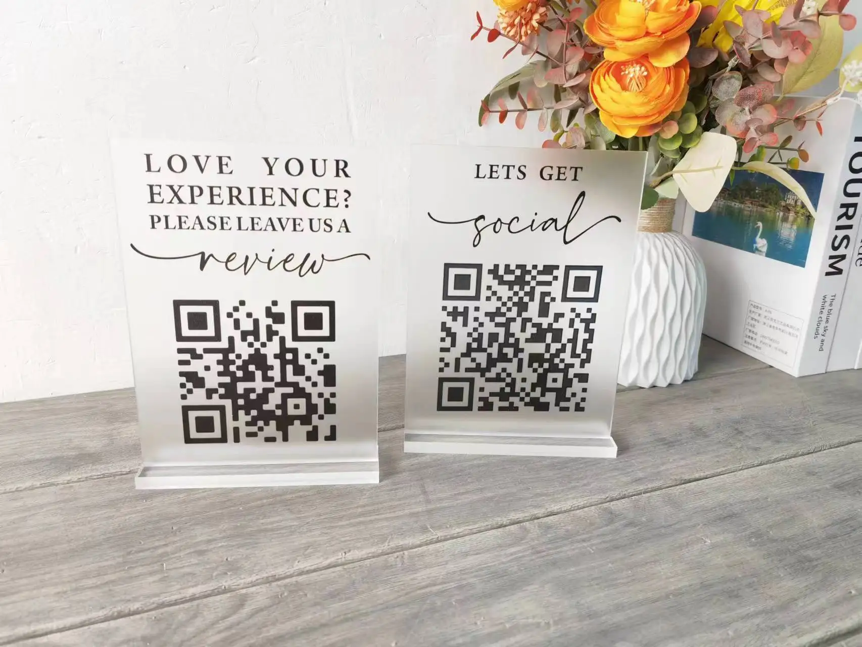 Custom Social Mini QR Plaque Follow Us Business Social Media Sign Mini QR Code Display Sign Social QR Business Sign Appointme