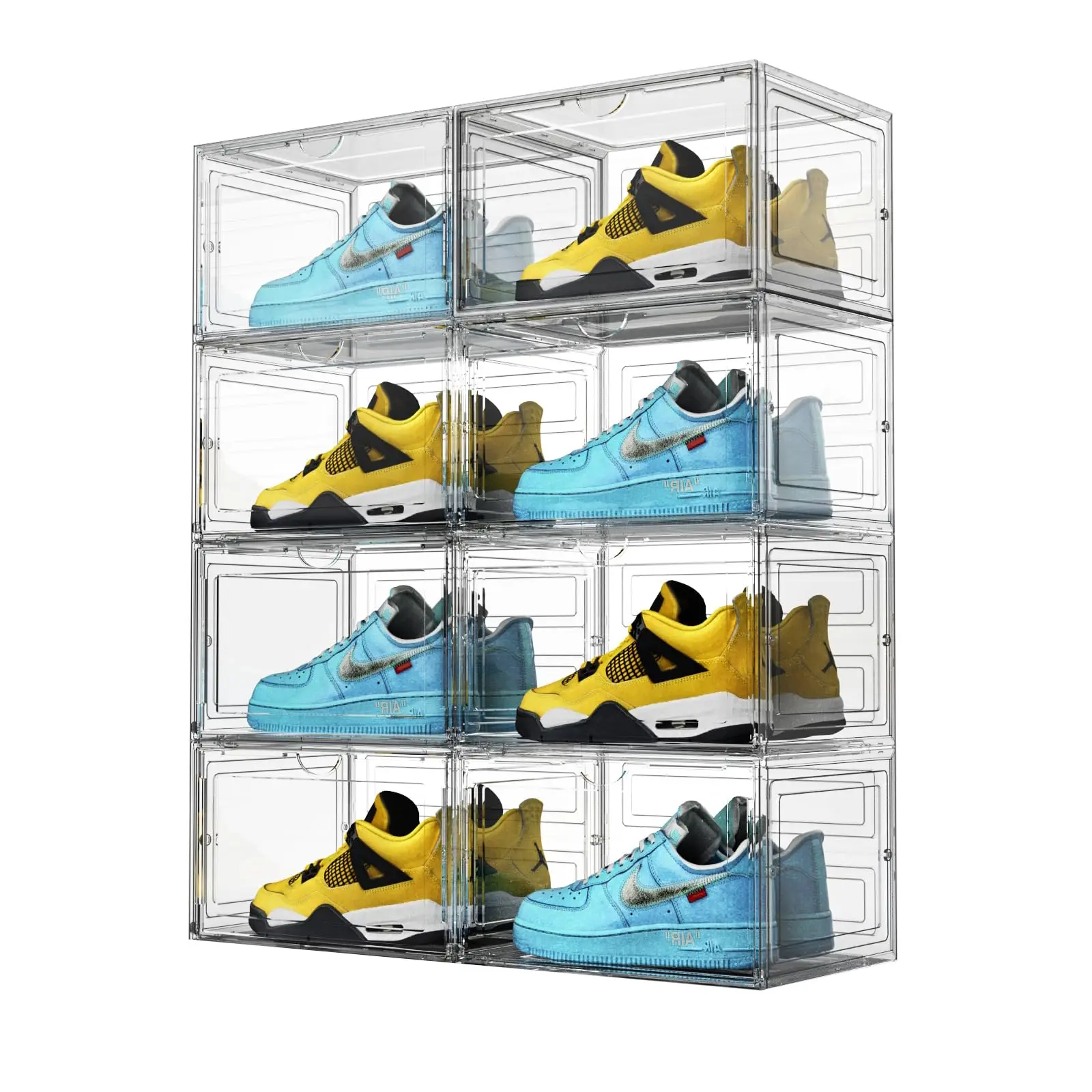 XL Shoe Storage Box,8 Pack Drop Side Shoe Boxes Clear Plastic Stackable,Sneaker Display Case