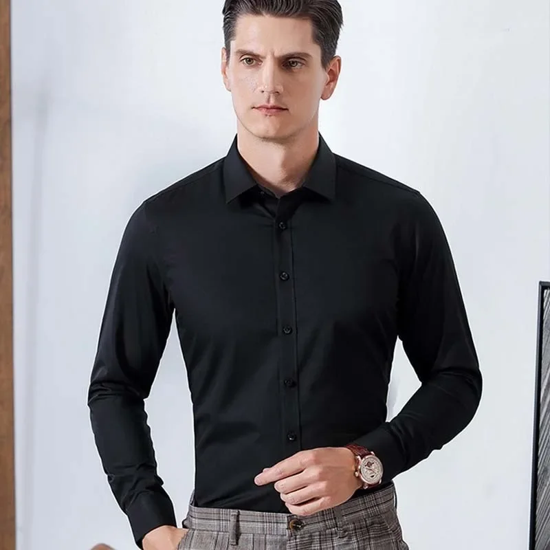 Camisa cómoda de negocios de lujo para hombres, camisas ajustadas informales de manga larga a la moda, vestido de trabajo Social