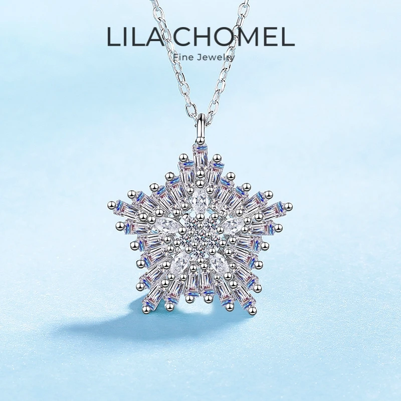 Girl Valentines Day 18K White Gold Birthday Gift Necklaces 1.369CT Moissanite Diamond Women Wedding PT950 Lover Pentagon Pendant