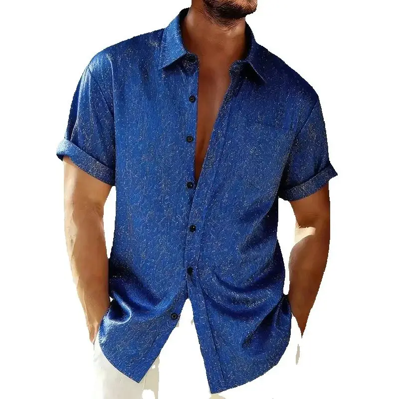 Men's Summer Fashion Gold Foil Stamping Short Sleeve Hawaiian Shirt Casual Pocket Beach Holiday Shirts Men Streetwears Nightclub