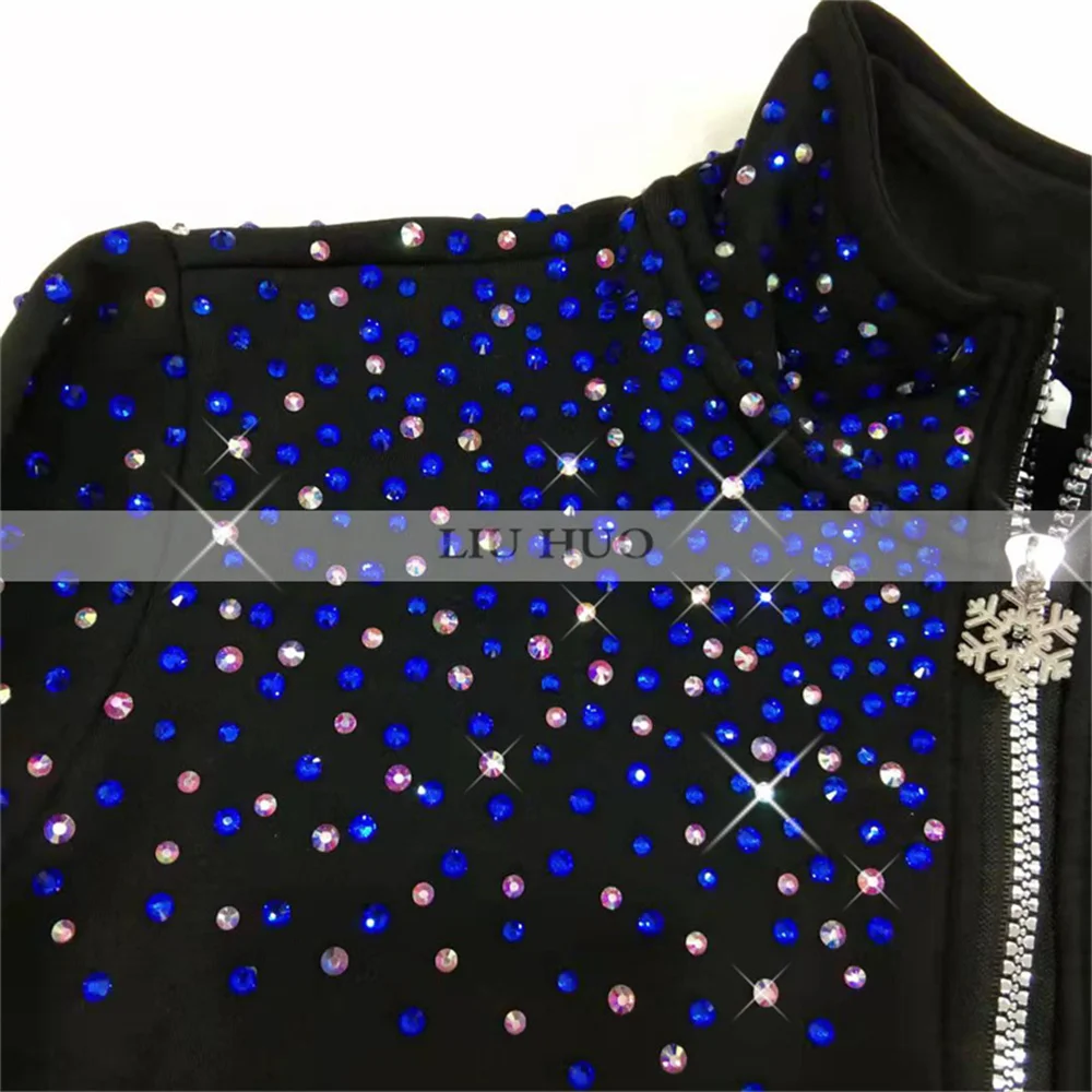 LIUHUO New Ice pattinaggio artistico giacca pantaloni donna ragazza pantaloni Top nero adolescenti bambini bambini colorato blu strass allenamento