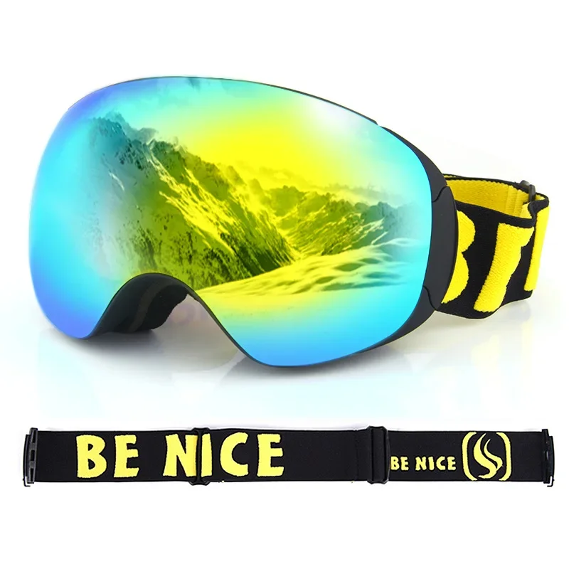 

Be Nice Double-Layer Anti-Fog Magnetic Skiing Goggles Quickly Change Lens Snowboard Coating Big Spherical Goggles Snow Glasse