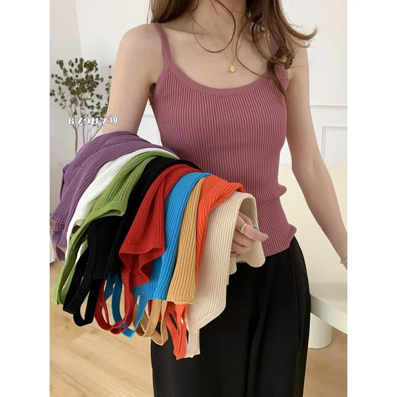 Knitted Camisole for 2024 Summer New Inner Wear White Korean Style Slim Fit Figure Flattering Vest Women