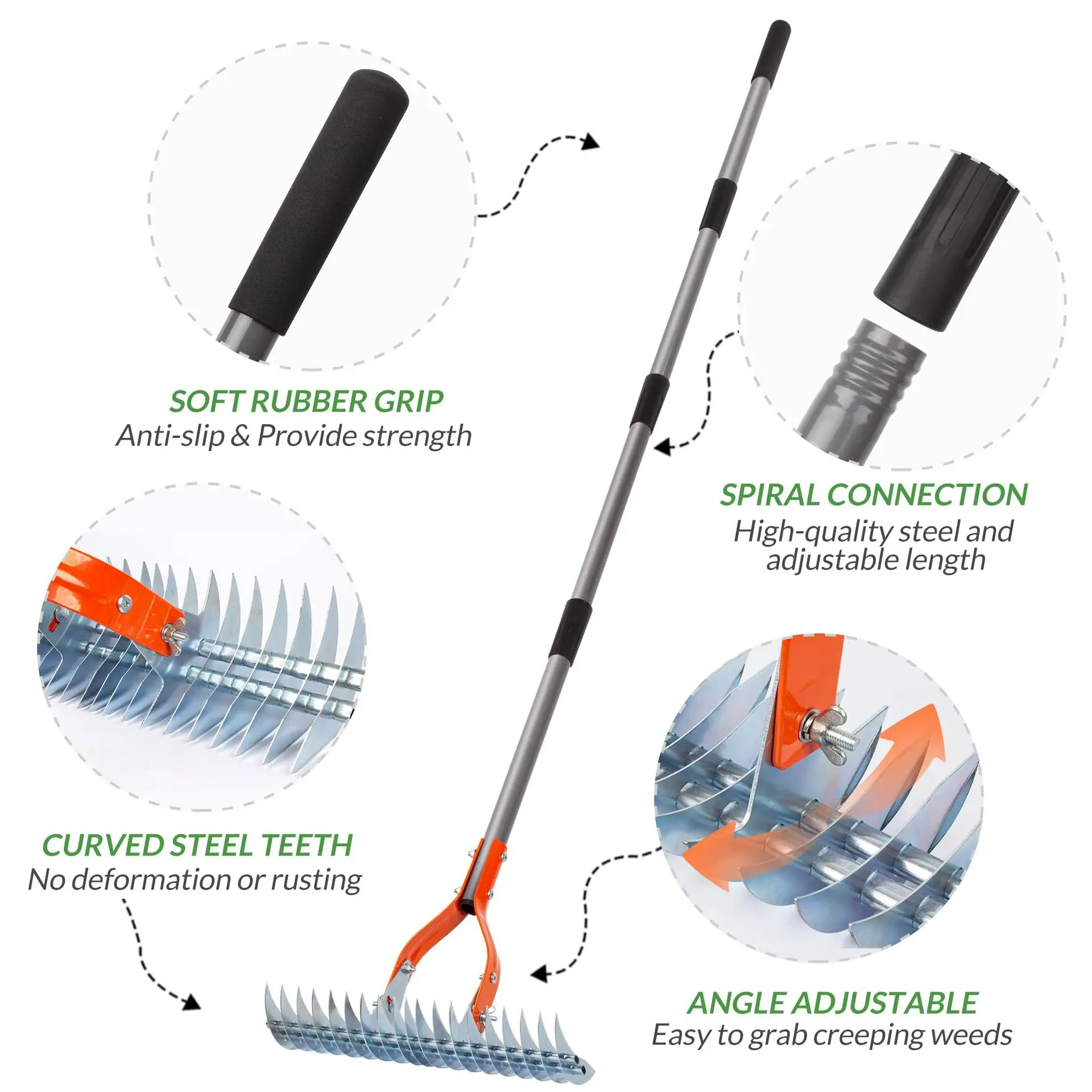 Waldorf Lawn Thatch Rake, 15 "WalTER-palha gramado, 15 polegadas