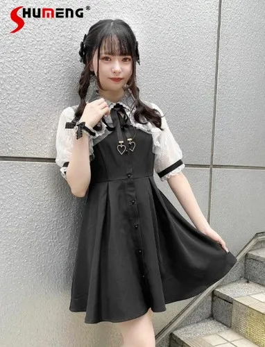 

Fashion Short Sleeve Dresses for Women Japanese Lolita Style Casual Midi Dress Love Pendant Summer New Large Size Rojita Dress