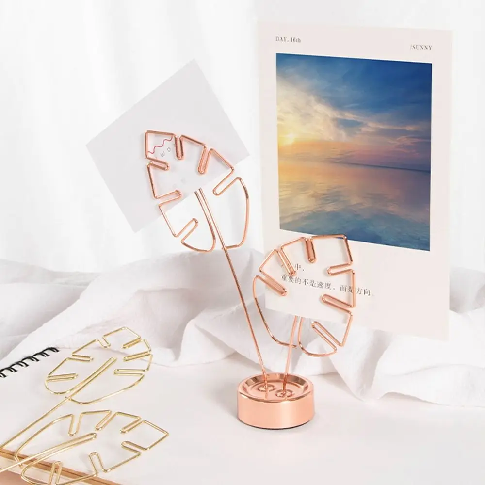 Rose Gold Turtle Back Leaf Sticky Note Clip Metal Leaf Vein Messege Stander Minimalism Photo Memo Card Clip Office Supplies