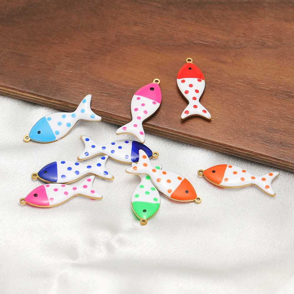 5 Stück Edelstahl-Emaille-Garrupa-Punkt-Fisch-Anhänger für DIY-Ohrringe, Schmuckherstellung, Halsketten, Armbänder und Anhänger für Frauen und Kinder – Detail 5