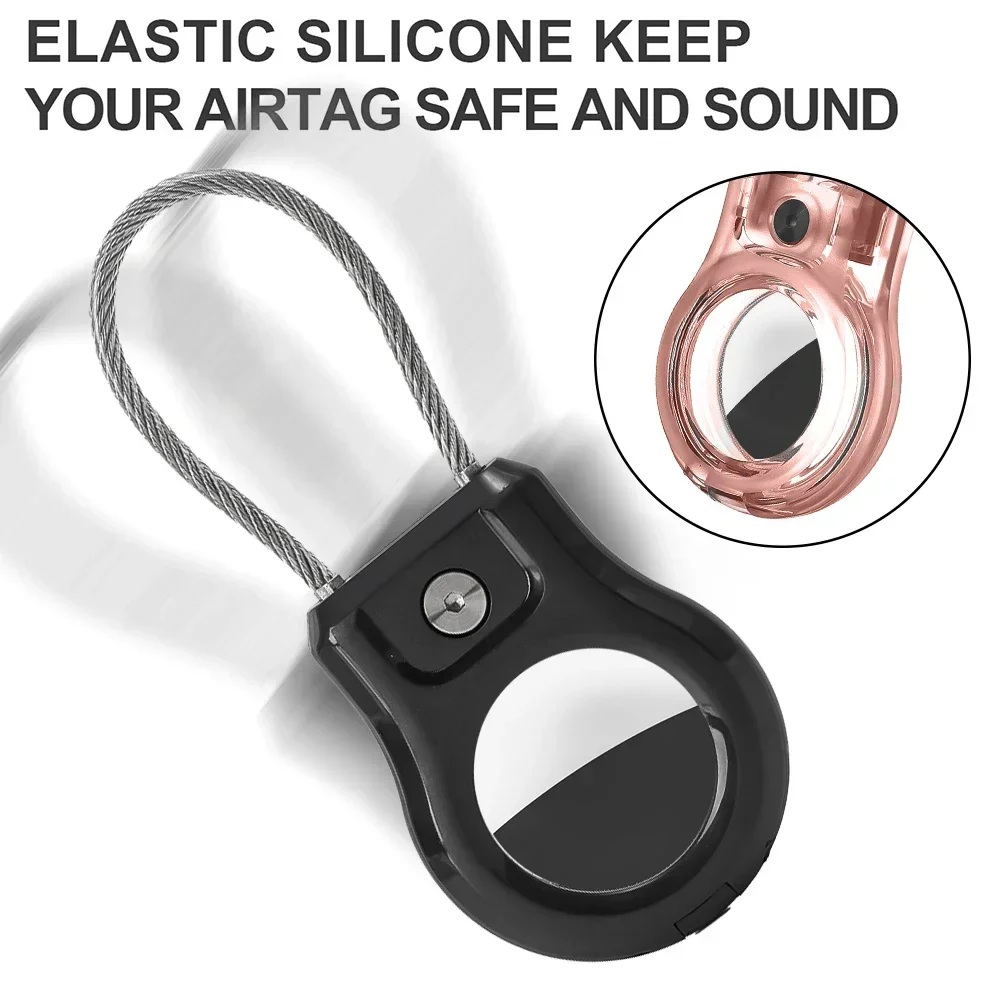 For Apple AirTag Secure Holder with Stainless Steel Metal Rope Protective Keychain Anti-Theft Protector Case for Air Tag Lock