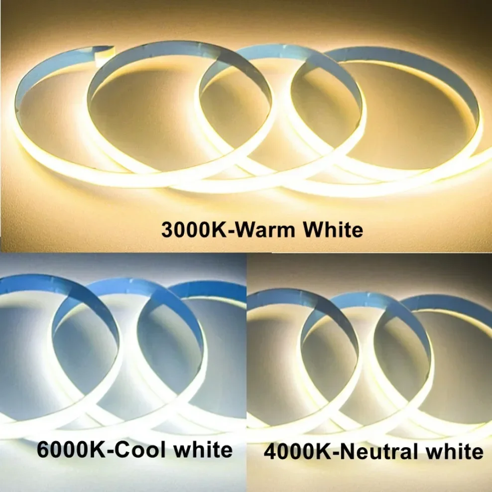 COB Light Strip DC12V 8MM Flexible LED Strip Light 360LEDs/m 3000K/4000K/6000K High Density Liner Lighting For Room Living Room