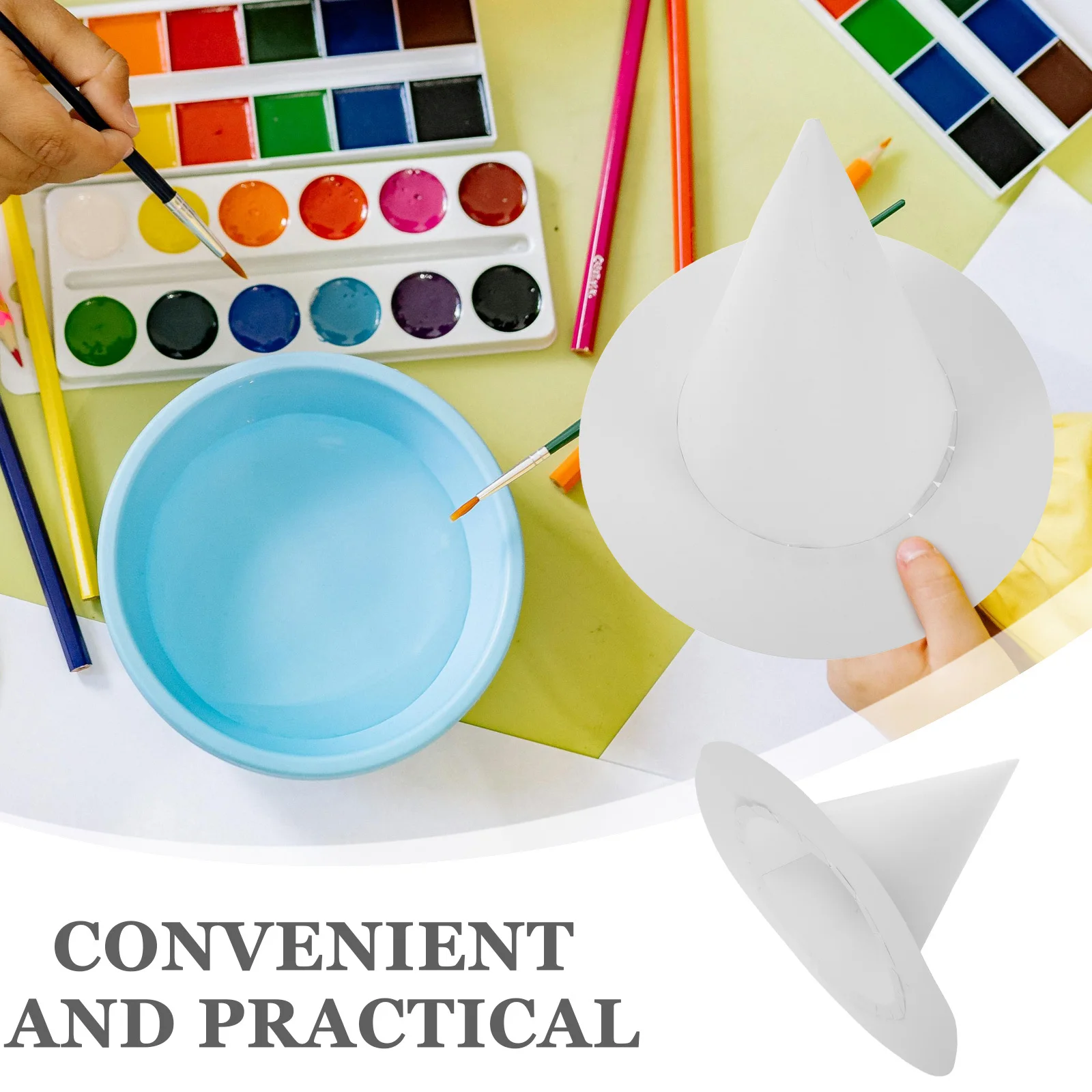 6 szt. Zestaw do samodzielnego wykonania papierowych kapeluszy dla dzieci, malowalne czapki artystyczne dla przedszkolaków na ukończenie szkoły, święta i przyjęcia szkolne.