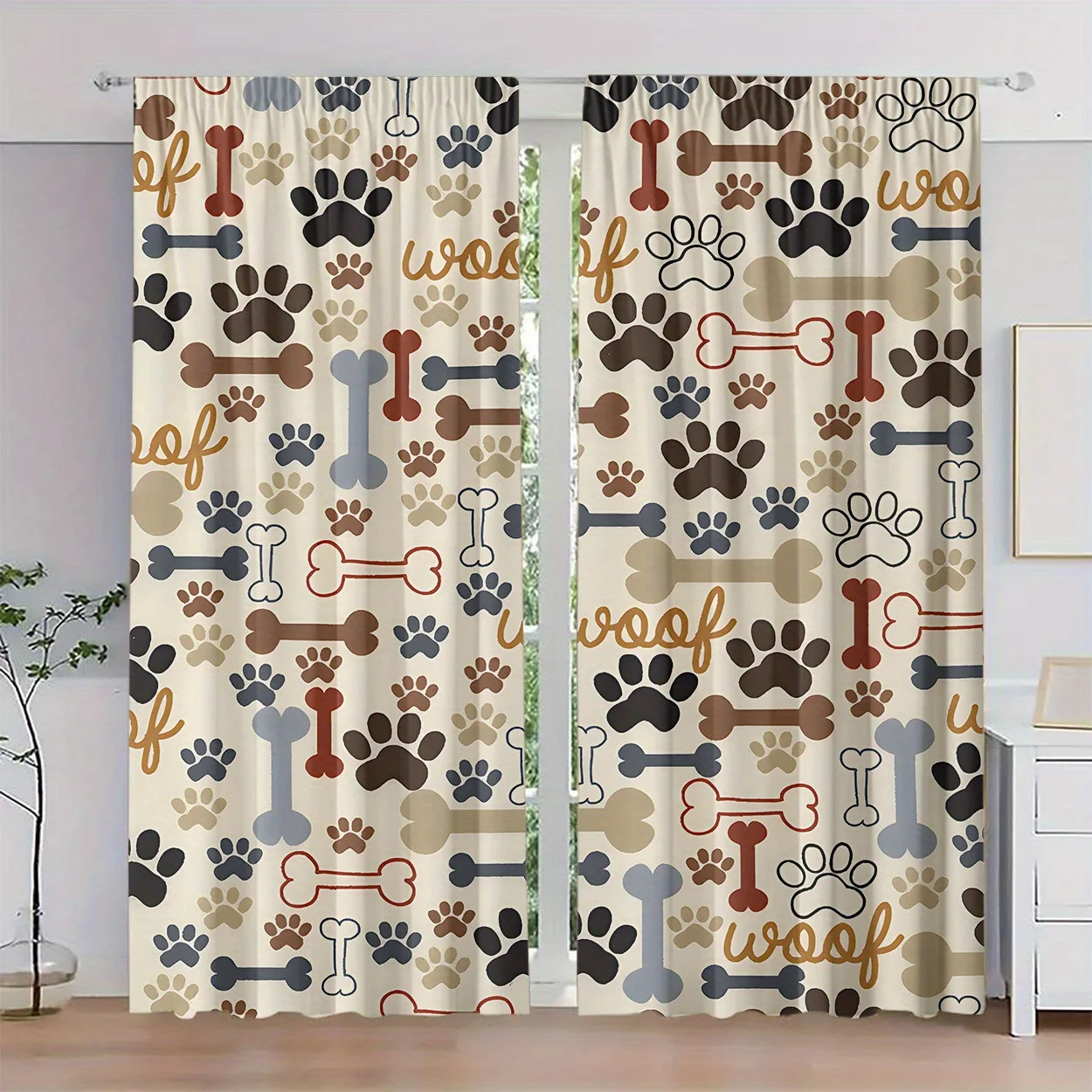 2PCS Digital Print Curtains, Bone Footprint, Gothic Halloween