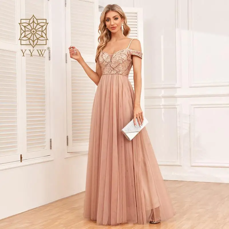 Vestido de baile de lujo con correa de lentejuelas para mujer, vestidos de baile para mujer, elegantes vestidos de Gala para ocasiones formales, vestido de gasa para mujer de noche