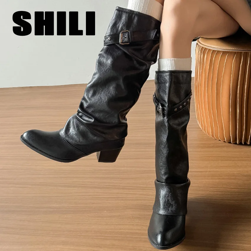 botas-feminina-mujer-сапоги-pu-knee-high-boots-for-women's-shoes-pointed-toe-straight-medium-long-boots-square-heel-knight-boots