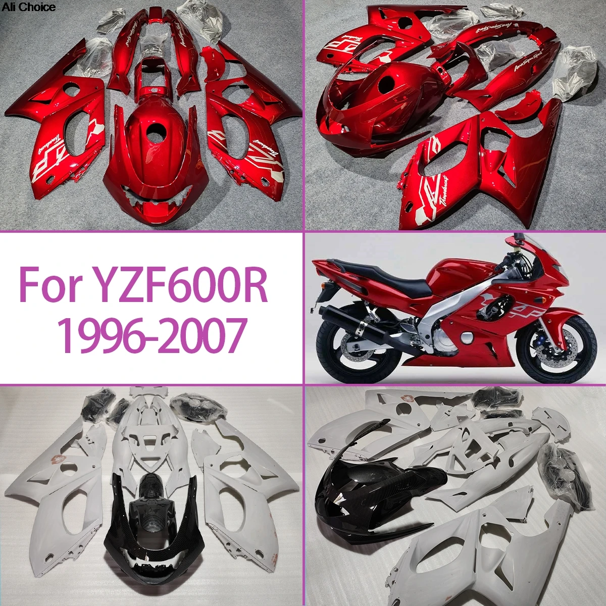 ABS Fairings 1996-2007 YZF600R Red White Motorcycle Fairing Kit Set Custom Fit For Yamaha 96-07 YZF 600R All New