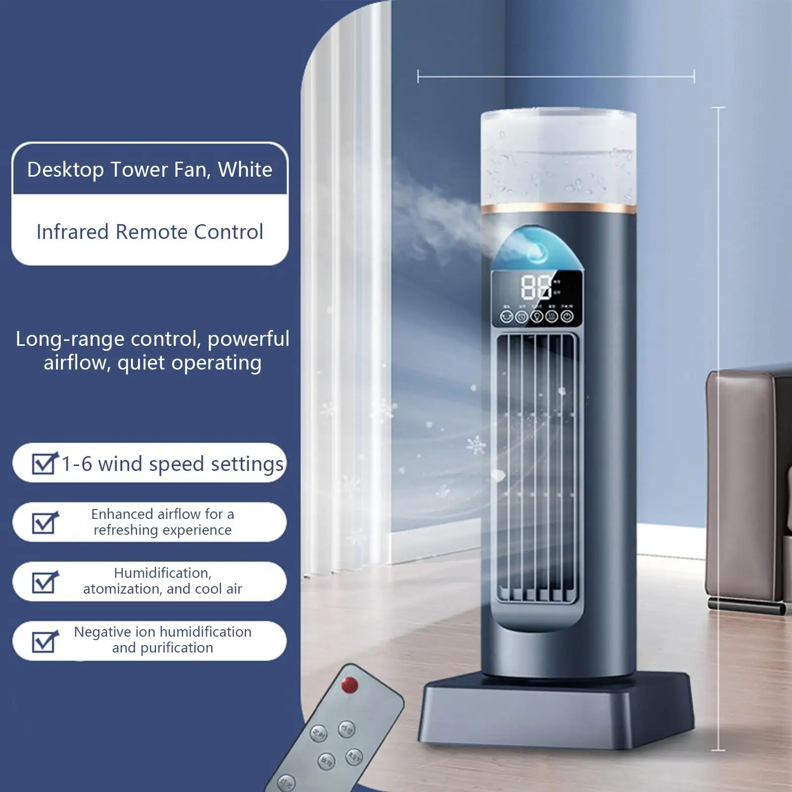 Portable Air Cooler with Humidifier 6 Wind Speed Fast Cooling Air Conditioner Misting Fan for Home Office Kitchen Desktop