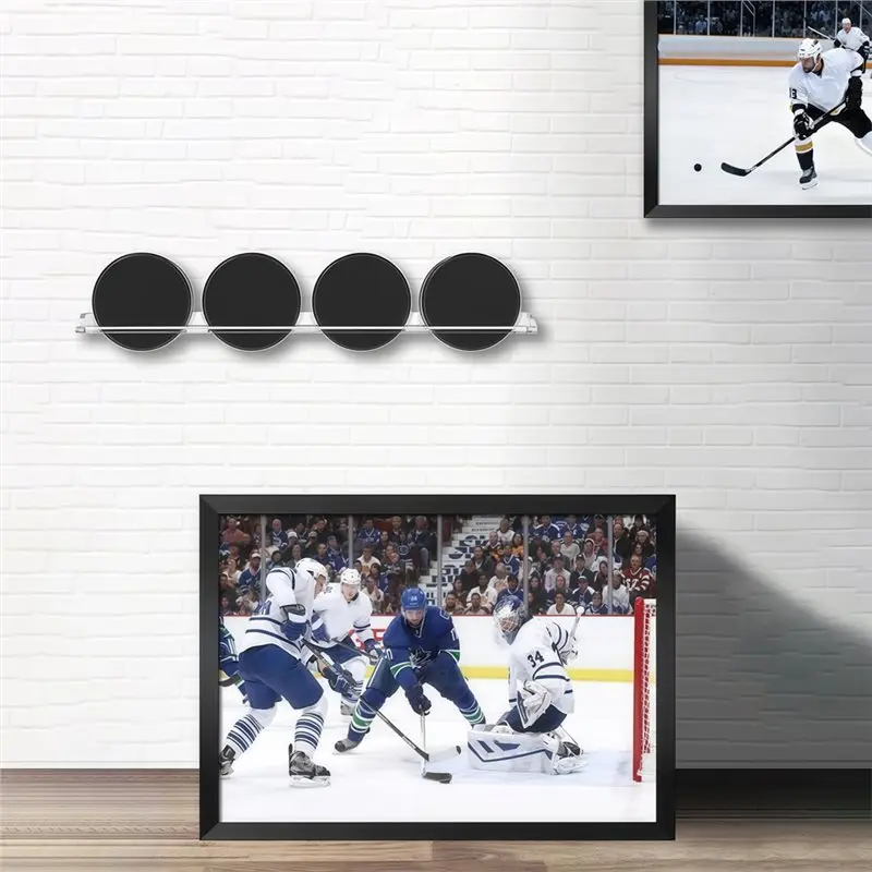 B48B-For 4-Puck Clear For Hockey Pucks Wall Display, Acrylic For Autographed Souvenir Showcase