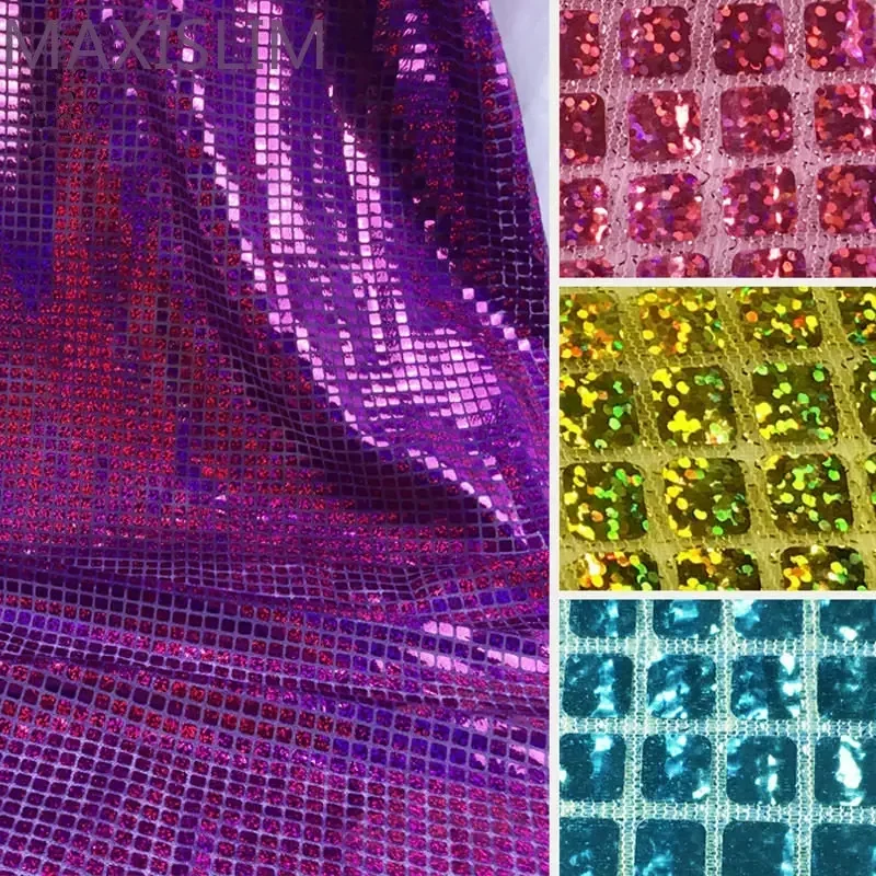 DIY 8MM Laser Mesh Square Sequin Fabric Performance Stage Costume Fabric Party Background Tablecloth Costume Design Wide:100CM