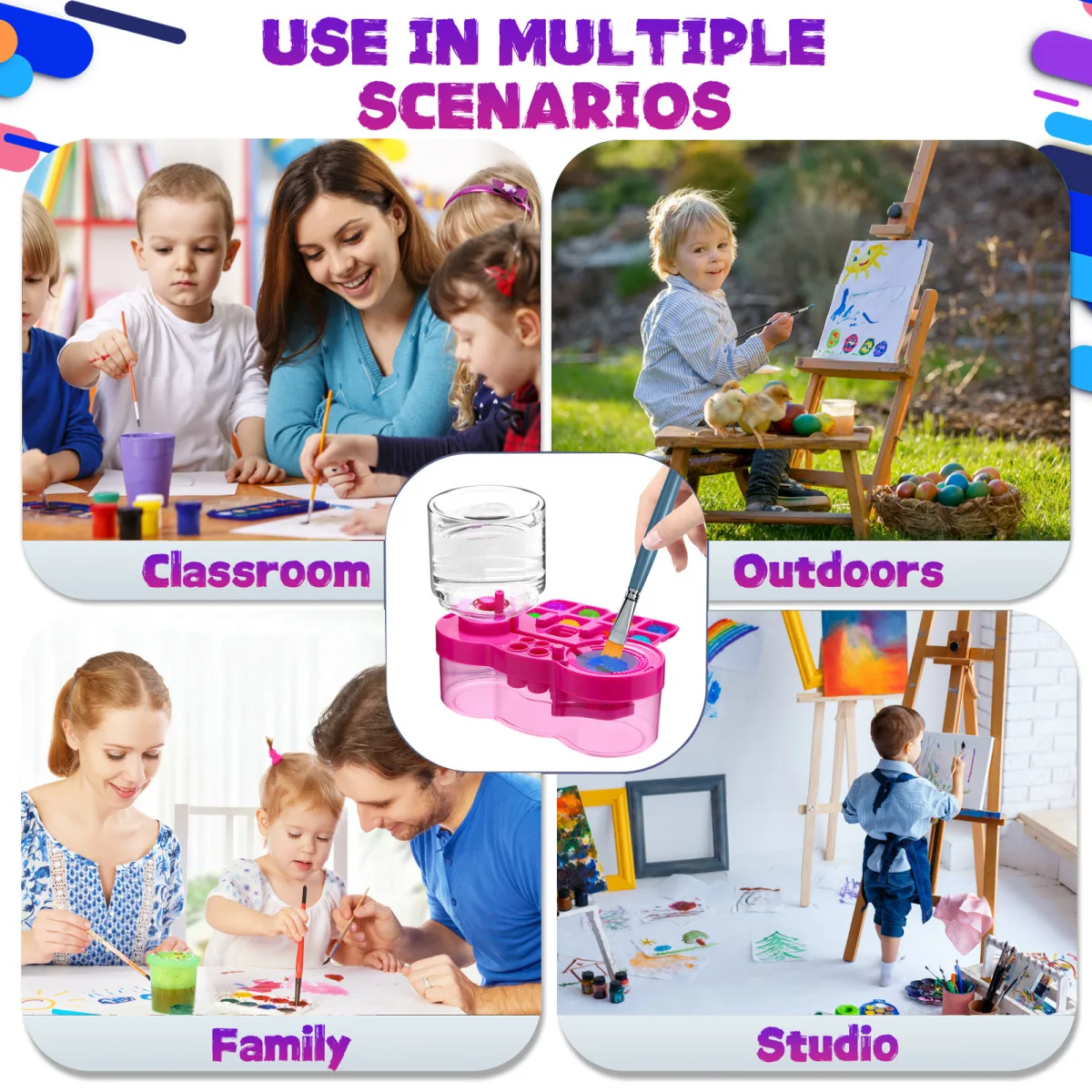 New Paint Brush Cleaner With Drain Button Automatic Water Circulation Paint Brush Cleaning Machine Cleaning Bucket Art Tools - view 6