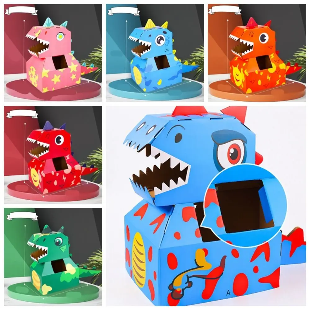 

Handmade Cardboard Box Dinosaur Toy Cartoon Toys Wearable Paper Puzzle Vibrant Colour Scheme 3-6 Year Kids