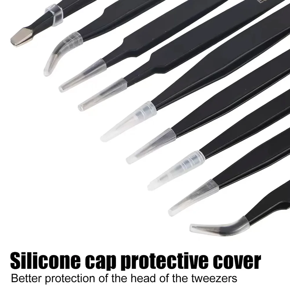 10Pcs/Set Precision Anti-Static Curved & Straight Tweezers Stainless Steel ESD Industrial Repair Tool Kit Electronic Components