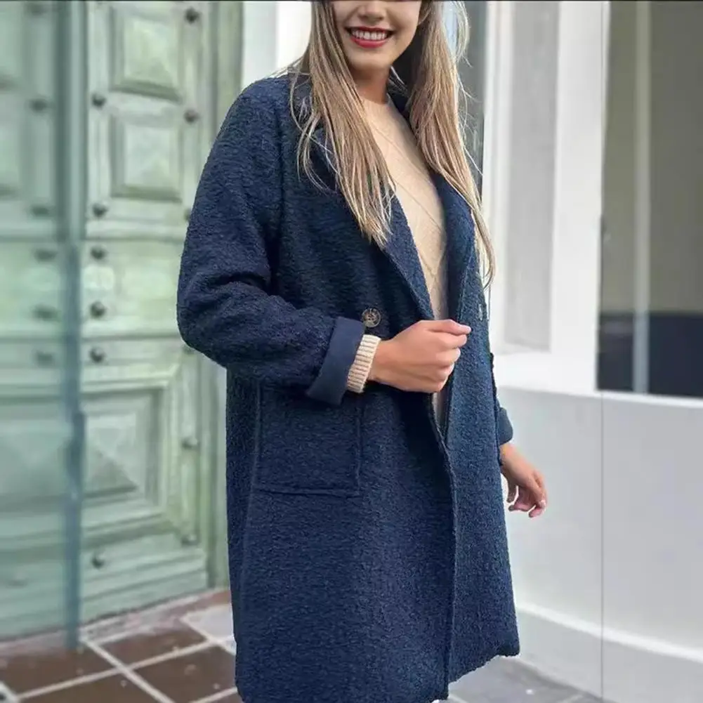 Stylish Lapel Coat Elegant Women's Fleece Jacket with Lapel Button Closure Fluffy Gown Coat for Office Parties Travel Mid-length