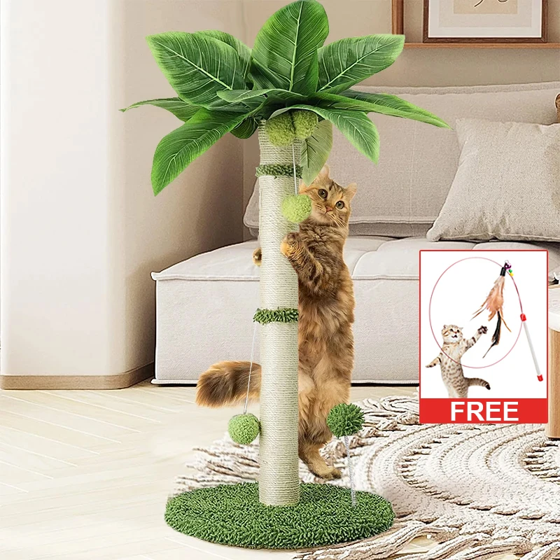 Cat Scratching Post, 26 inch Scratching Post for Indoor Cats with Sisal Rope Interactive Toy Balls Cat Scratcher, Cute Cat Scrat