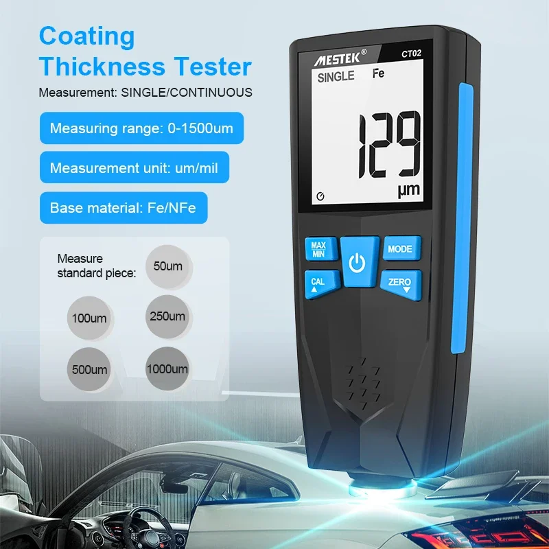 CT02 Car Paint Film Coating Thickness Gauge Meter Tester Instrument Fe/NFe For Non Conductive Coatings Thickness Gauge