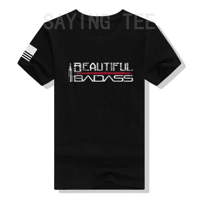 Beautiful Badass Women's Fashion T-Shirt Funny Military Veteran Patriotic Tee Tops American Usa Proud Graphic Outfits Wife Gifts