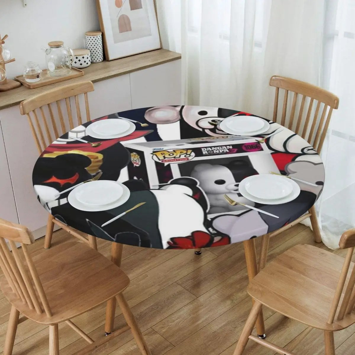 Japan Anime Danganronpa Monokuma Waterproof Round Tablecloth Oilproof Table Cloth for Kitchen Events Dining Table Cover