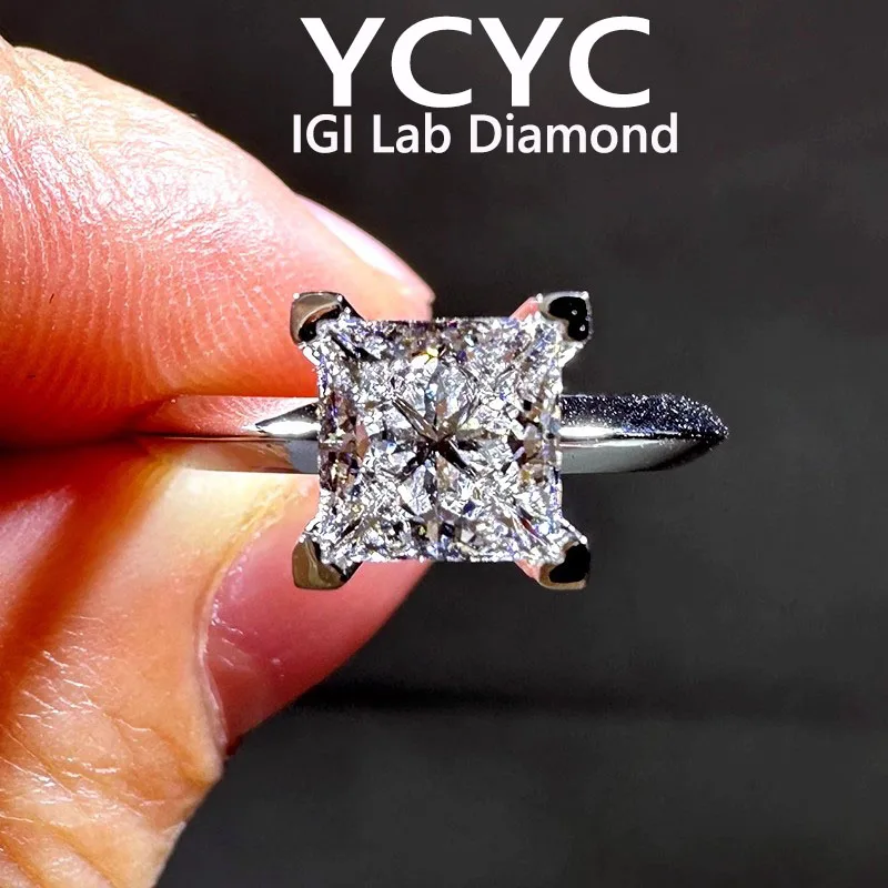 

Lab Grown Diamond 1 2 3 4Ct RingReal 14K White Gold Princess Cut Diamond CVD HPHT DEF VS-VVS Wedding RING