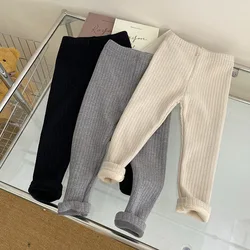 Girls Spring and Autumn Winter 2023 New Fashion Outerwear Leggings Elastic Slim Warm Solid Color Stripe Knitted Pants